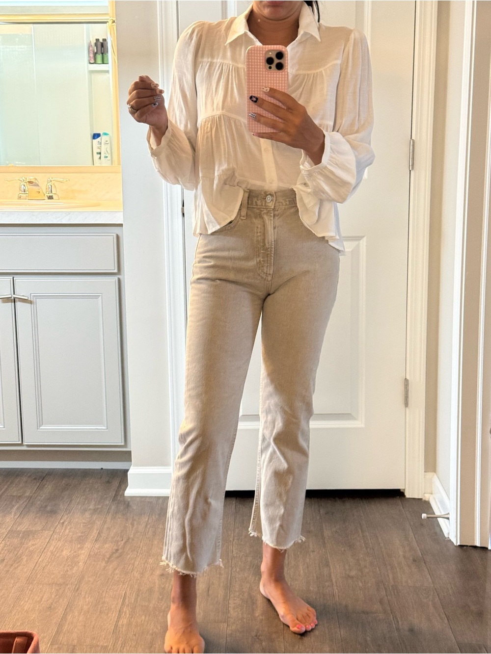 High-Rise Straight Crop Jeans in Beige
